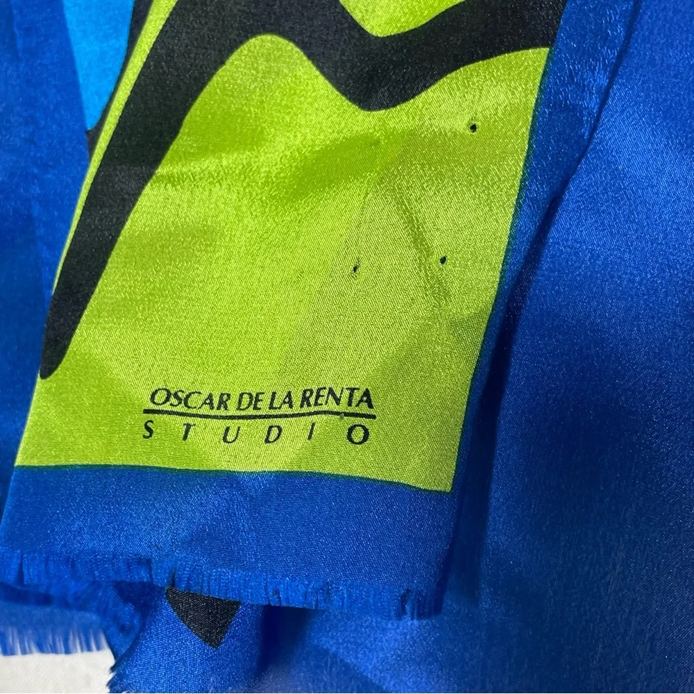Vintage Oscar de la Renta Studio Silk Scarf Wave Pattern Green Blue Purple